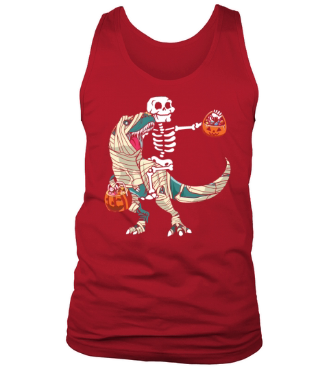 Halloween Skeleton Riding Mummy Dinosaurs T rex Tank Top Unisex