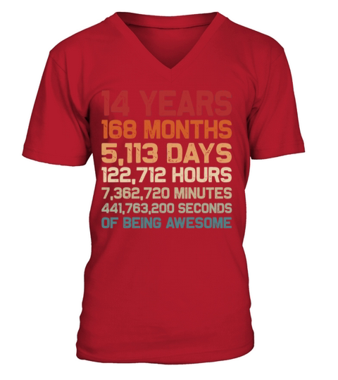 14 Years of Being Awesome Vintage 14th Birthday V-Neck T-shirt