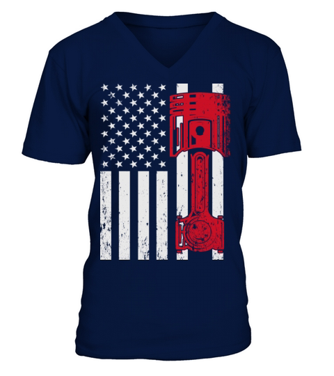 Car Enthusiast American Flag Piston Muscle Car V-Neck T-shirt