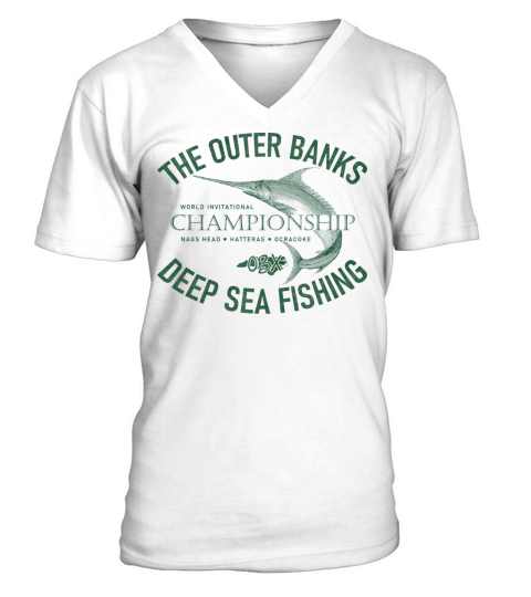 Outer Banks Deep Sea Fishing OBX Vintage Drk Green V-Neck T-shirt