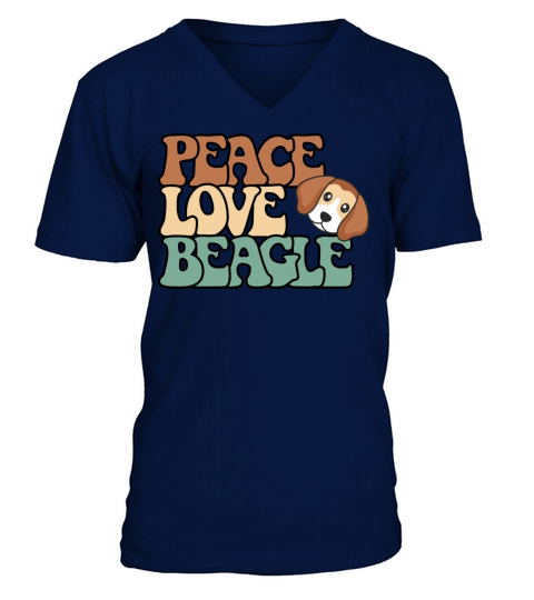 Peace Love Beagle BOHO With Vintage Font V-Neck T-shirt