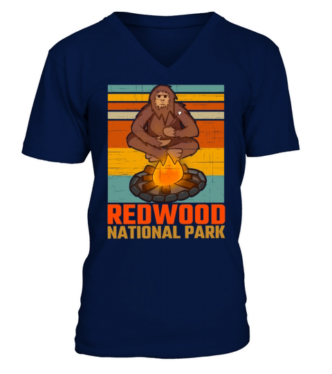 Redwood National Park Bigfoot Campfire Vintage V-Neck T-shirt