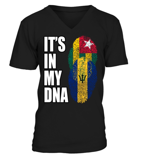 Togolese And Barbadian Mix Heritage DNA Flag V-Neck T-shirt