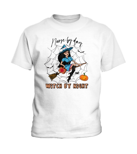 Nurse By Day Witch By Night Halloween Kids T-Shirt