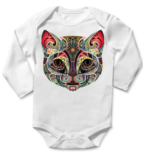 Cat Face MultiColor Long Sleeve Baby One-Piece