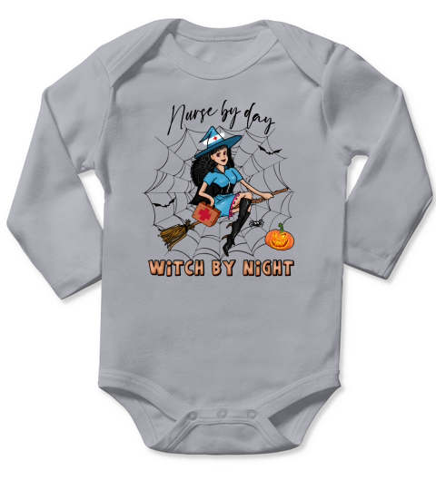 Nurse By Day Witch By Night Halloween Long Sleeve Baby One-Piece