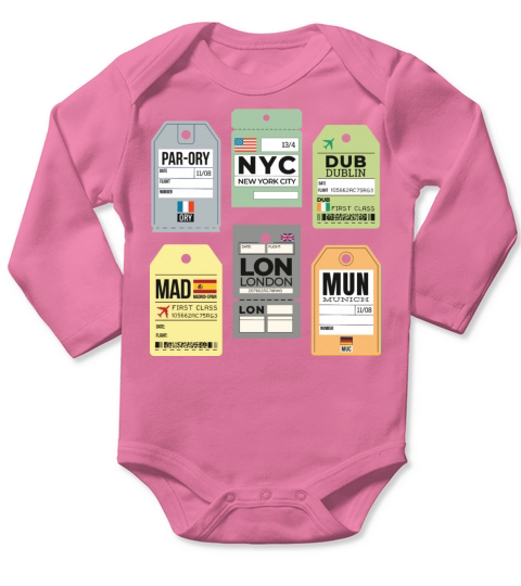 Paris NYC Dublin Madrid London Munich travel tags Long Sleeve Baby One-Piece