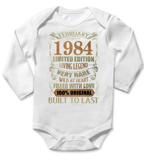 Vintage 36 Years Old February 1984 36th Birthday Long Sleeve Baby One-Piece