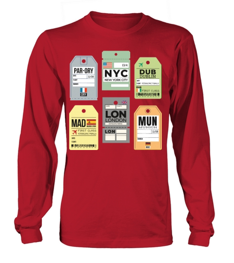Paris NYC Dublin Madrid London Munich travel tags Long sleeved Unisex