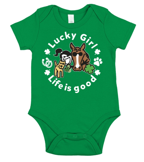 Lucky Girl Horse Riding And Dog Lover Funny Short Sleeve Baby One-Piece