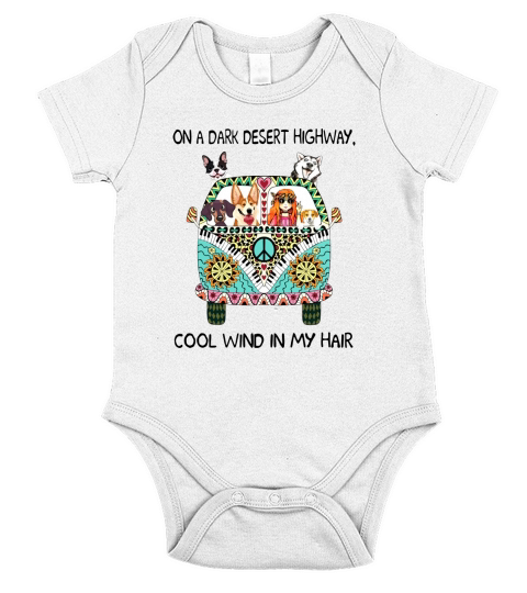 On A Dark Desert Highway Cool Wind In My Hair Hippie Dog shirt Short Sleeve Baby One-Piece