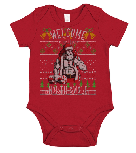 Merry Christmas The North Swole Santa Claus Christmas Gym Funny Short Sleeve Baby One-Piece