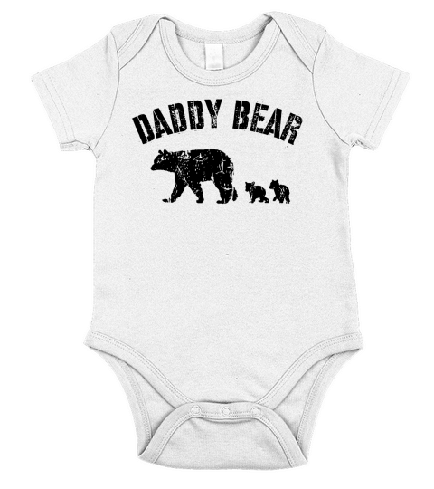 Vintage Daddy Bear with 2 Two Cubs Dad Father Papa T-Shirt Short Sleeve Baby One-Piece