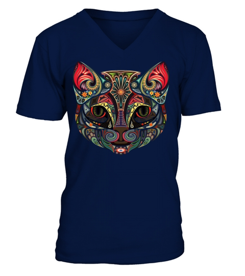 Cat Face MultiColor V-Neck T-shirt