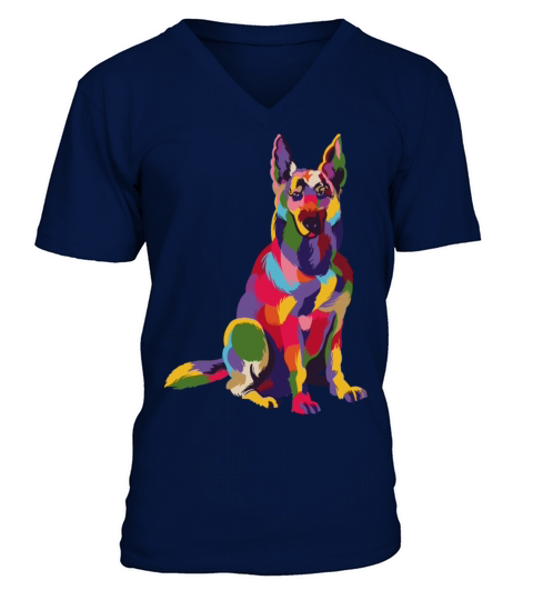 Colorful german shepherd dog V-Neck T-shirt