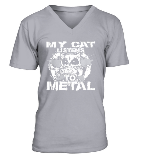 My Cat Listens to metal t-shirt V-Neck T-shirt