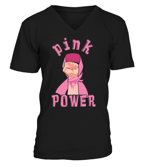 Ribbon Power Pink October Breast Cancer Awareness V-Neck T-shirt