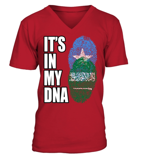 Somali And Saudi Arabian Vintage Heritage DNA Flag V-Neck T-shirt