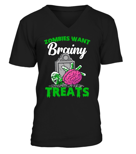 Spooky Halloween Zombie For Trick Or Treat Brainy V-Neck T-shirt