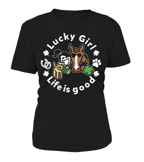 Lucky Girl Horse Riding And Dog Lover Funny Women's T-Shirt