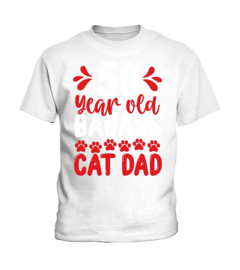 50 Year Old Cat Dad Funny Cat Father 50th Birthday Kids T-Shirt
