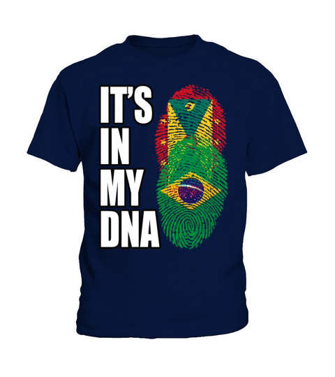 Grenadian And Brazilian Mix Heritage DNA Flag Kids T-Shirt