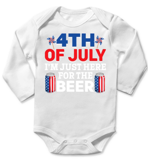 4th Of July Im Just Here For The Beer Patriotic Long Sleeve Baby One-Piece