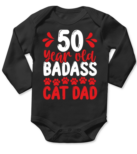 50 Year Old Cat Dad Funny Cat Father 50th Birthday Long Sleeve Baby One-Piece