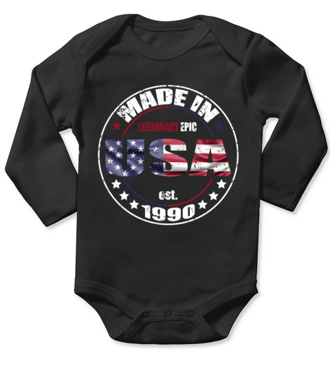 Birthday Saying Born USA 1990 Long Sleeve Baby One-Piece