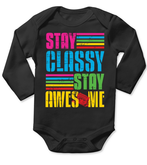 Classy Stay Aweome Retro Walkman Long Sleeve Baby One-Piece