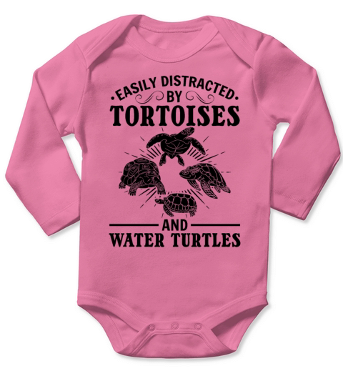 Easily Distracted By Tortoises And Water Turtles Long Sleeve Baby One-Piece