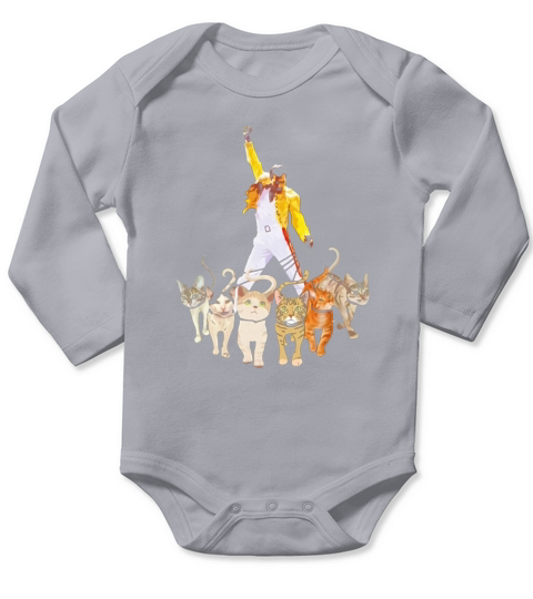 Freddie Mercury With Yellow Jacket And Cats Long Sleeve Baby One-Piece