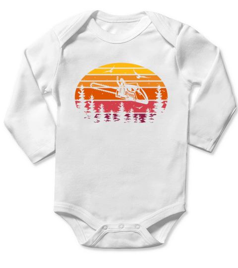 Lumberjack - Chain Saw Retro Vintage Sunset Long Sleeve Baby One-Piece
