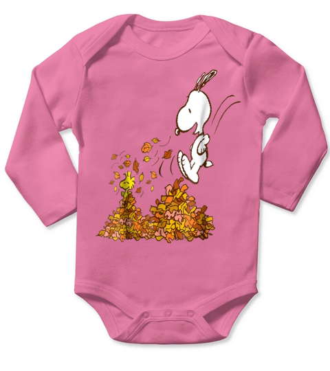 Peanuts Snoopy Jumping Into leaf Autumn Long Sleeve Baby One-Piece
