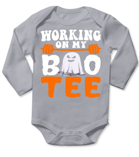 Working on My Boo Funny Halloween Weightlifting Long Sleeve Baby One-Piece