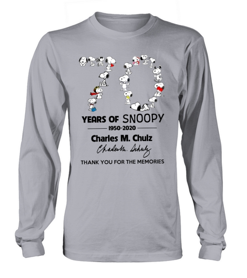 70 years of Snoopy 1950-2020 Charles M Schulz signature thank you for the memories Long sleeved Unisex