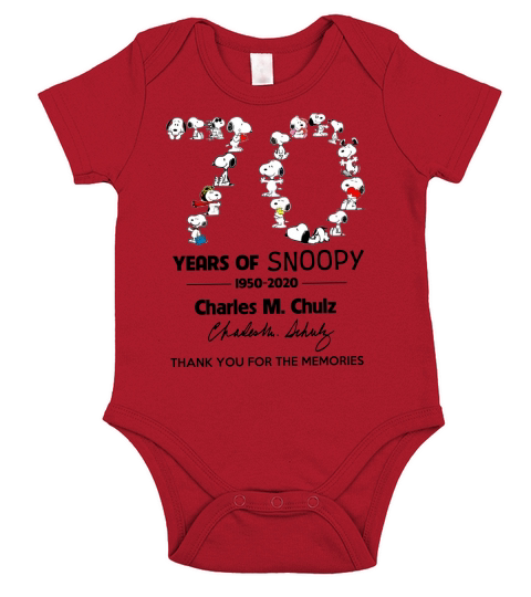 70 years of Snoopy 1950-2020 Charles M Schulz signature thank you for the memories Short Sleeve Baby One-Piece
