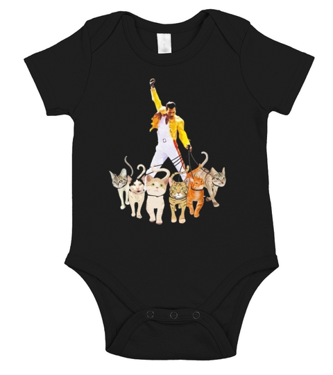 Freddie Mercury With Yellow Jacket And Cats Short Sleeve Baby One-Piece