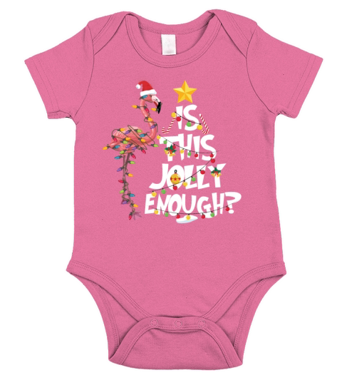 Is This Jolly Enough Funny Flamingo Christmas Short Sleeve Baby One-Piece