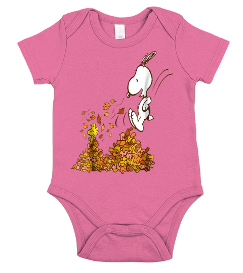 Peanuts Snoopy Jumping Into leaf Autumn Short Sleeve Baby One-Piece