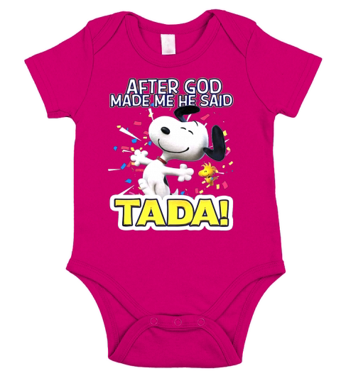 Snoopy after God made me said Tada Short Sleeve Baby One-Piece