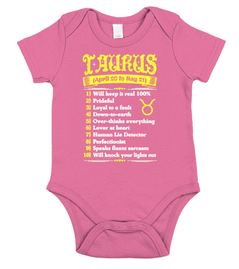Top Ten Signs To Spot True Taurus Zodiac Tshirt T-Shirt Short Sleeve Baby One-Piece
