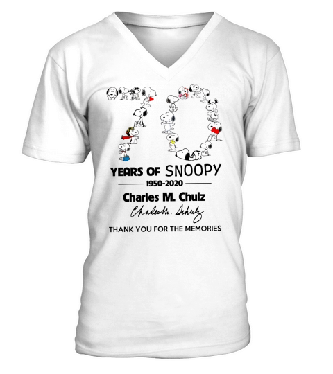 70 years of Snoopy 1950-2020 Charles M Schulz signature thank you for the memories V-Neck T-shirt