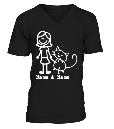 Best friends for life Name and Name girl and cat V-Neck T-shirt