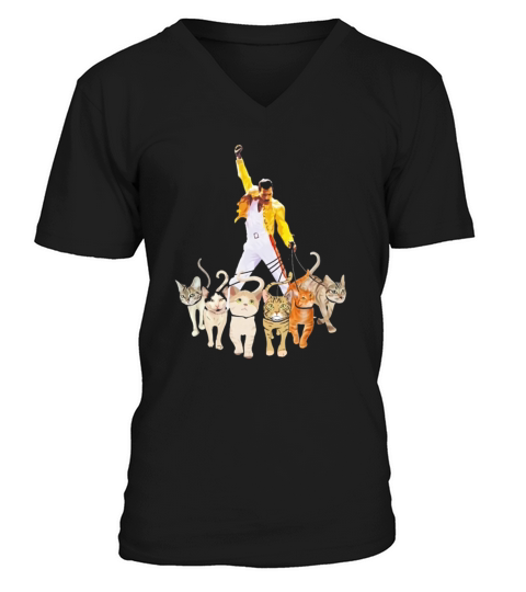 Freddie Mercury With Yellow Jacket And Cats V-Neck T-shirt