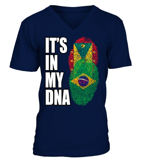 Grenadian And Brazilian Mix Heritage DNA Flag V-Neck T-shirt