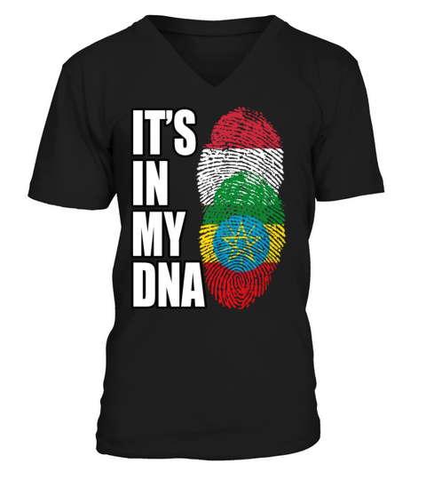 Hungarian And Ethiopian Mix Heritage DNA Flag V-Neck T-shirt