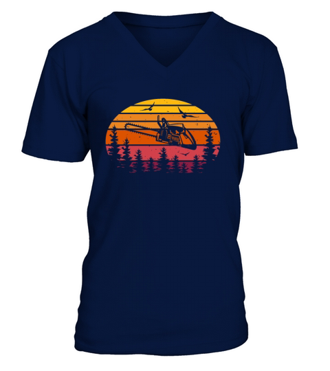 Lumberjack - Chain Saw Retro Vintage Sunset V-Neck T-shirt