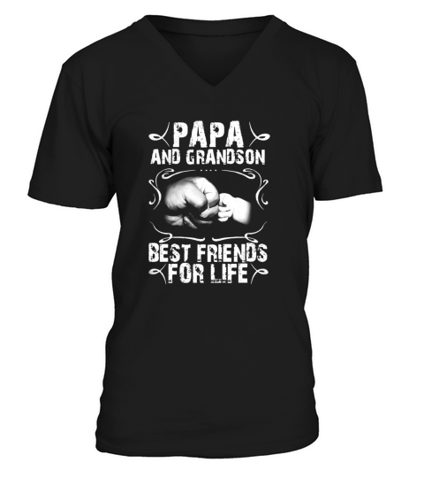 Mens Papa And Grandson Best Friends For Life Best Father Day Gift V-Neck T-shirt