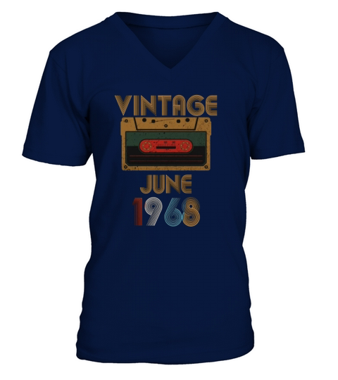 Vintage Birthday Cassette Tape June 1968 52nd V-Neck T-shirt